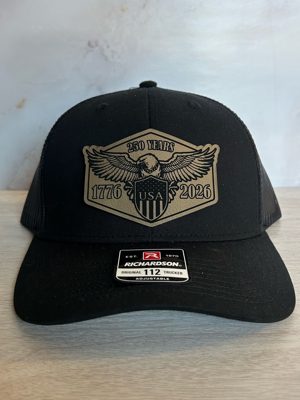 🇺🇸 Richardson 112 Trucker Hat 1776-2026 250 Years USA. Laser Engraved Patch.